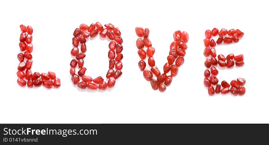 English red pomegranate letters love