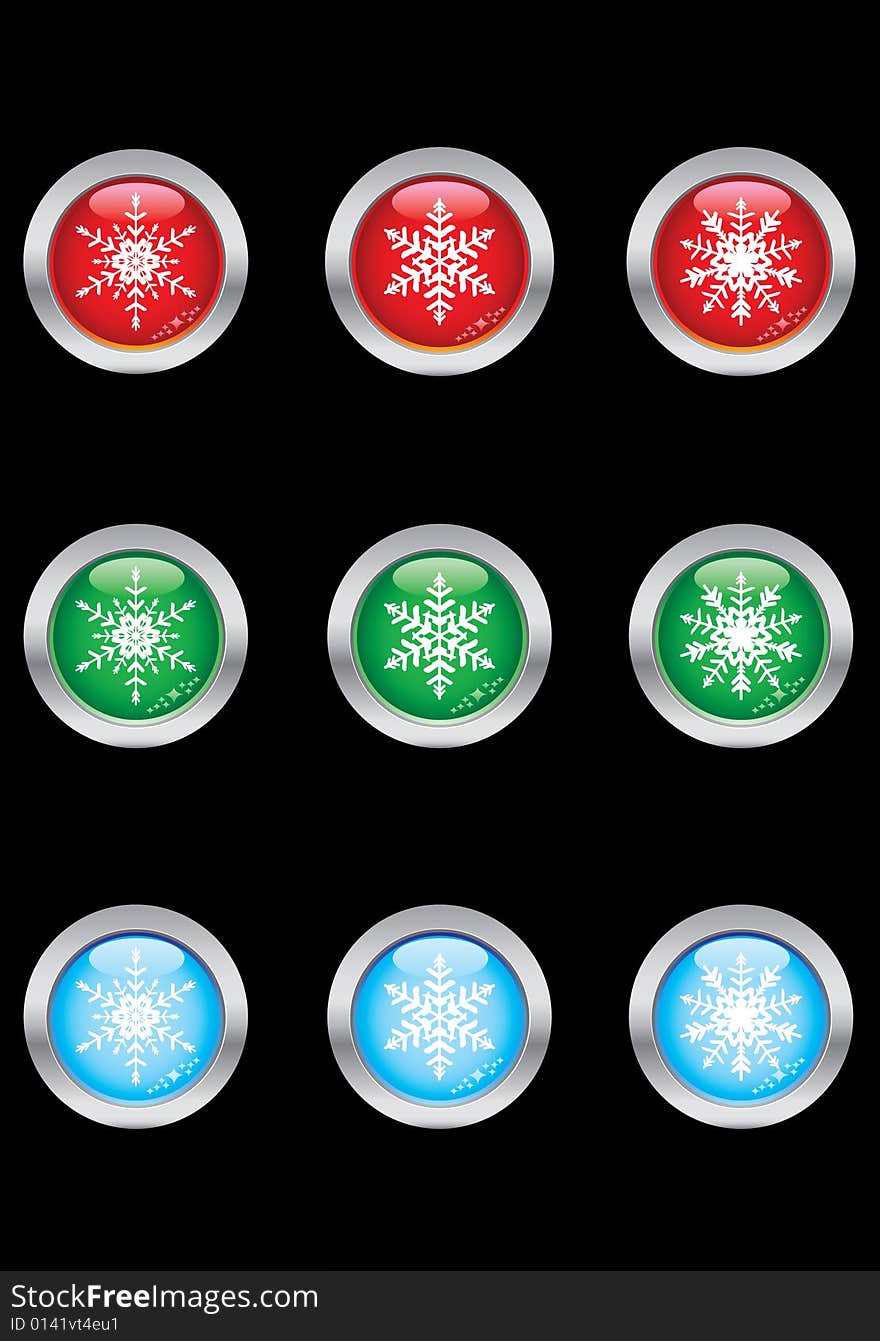 Collection of snowflakes buttons ready for your designs. Collection of snowflakes buttons ready for your designs.