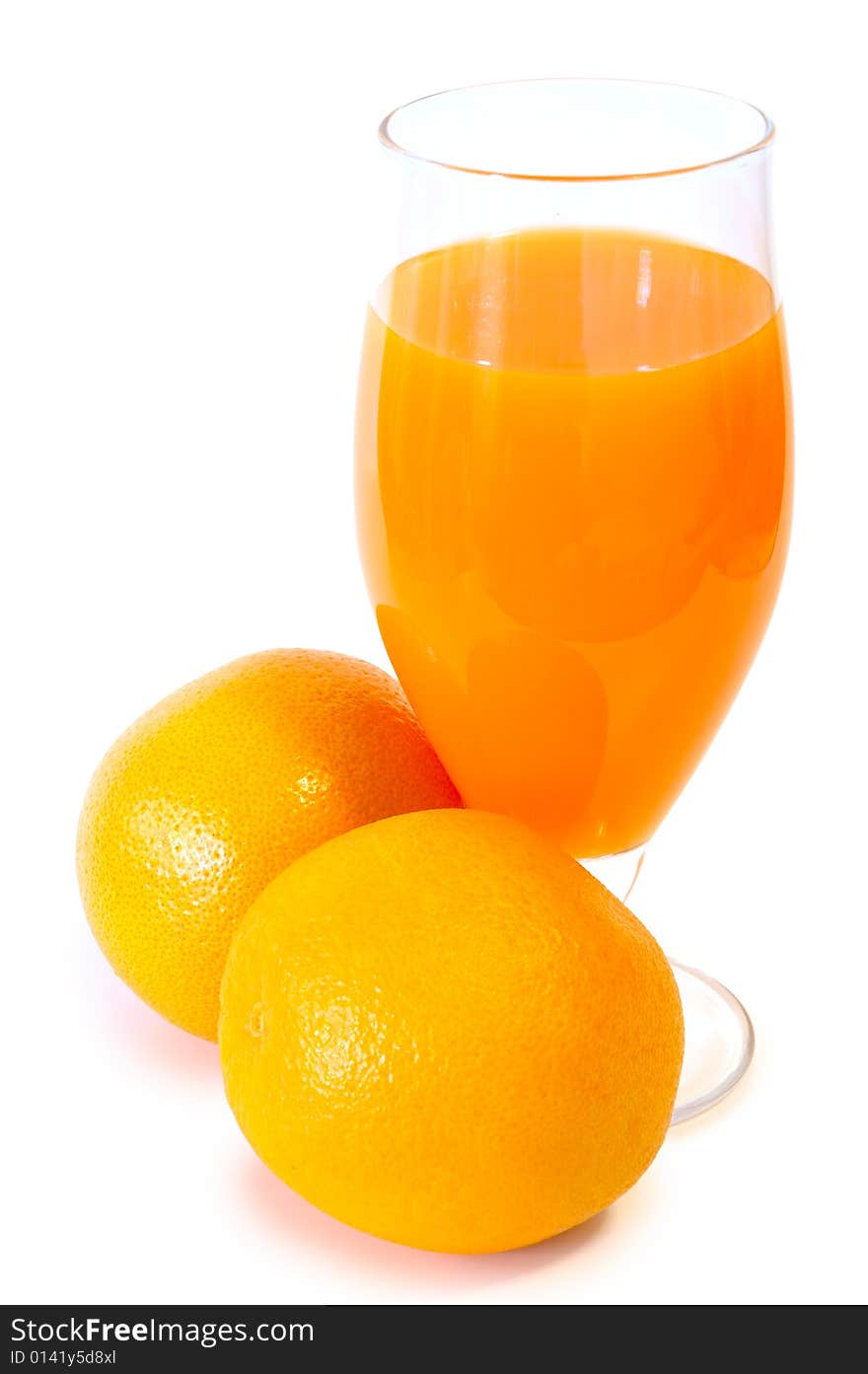 Orange juice in glass and oranges on isolated background. Orange juice in glass and oranges on isolated background.