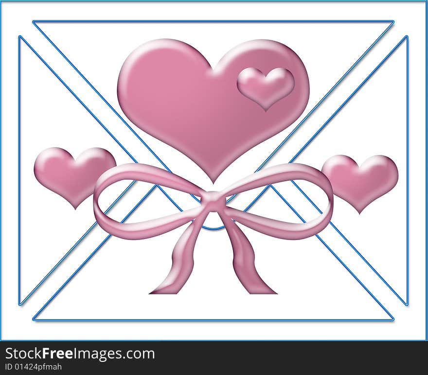 Pink heart and white envelope