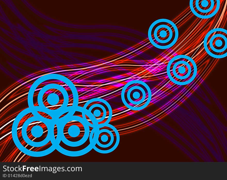 Circles and Glowing Lines are Featured in an Abstract Retro Illustration. Circles and Glowing Lines are Featured in an Abstract Retro Illustration.