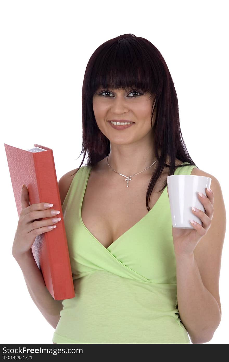 Woman With Document And Cup