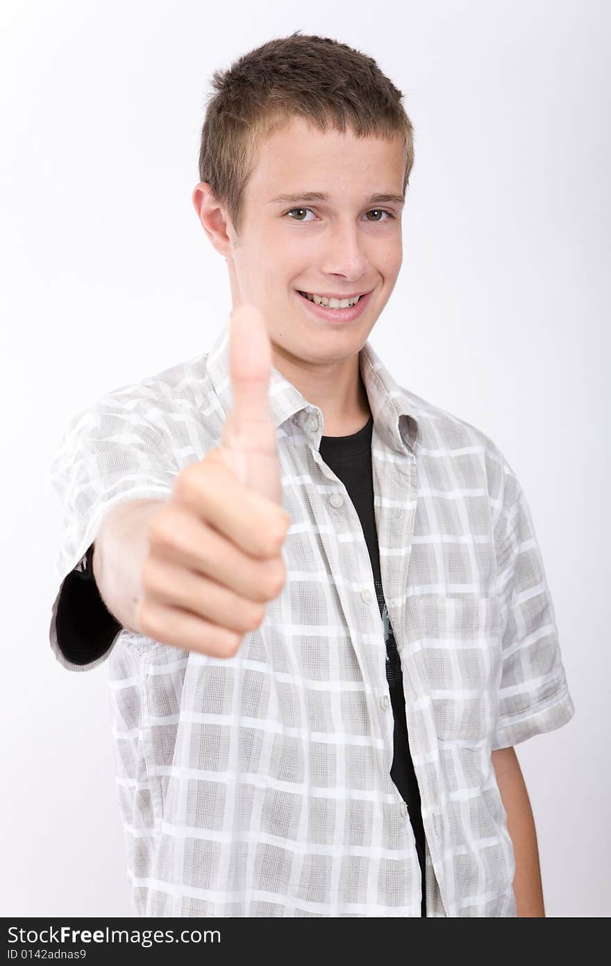 Happy schoolboy on white background. Happy schoolboy on white background