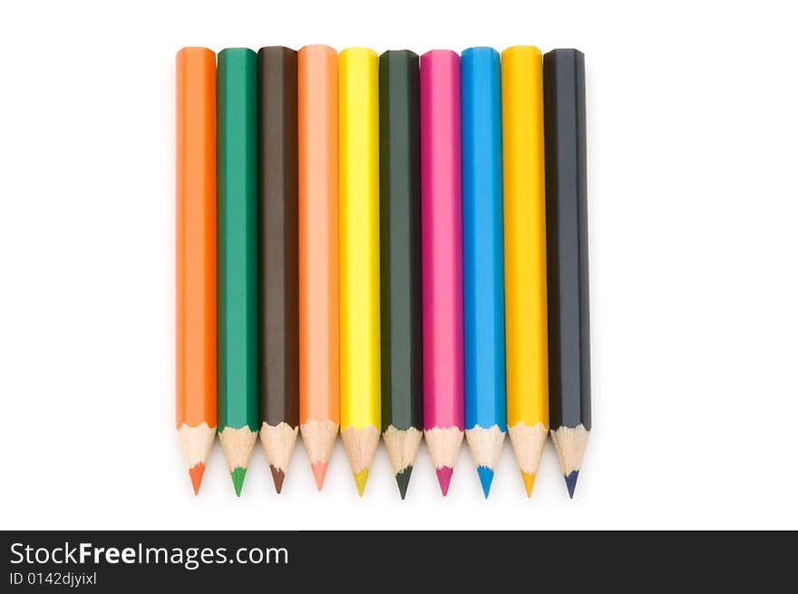 Colorful pencils on white background