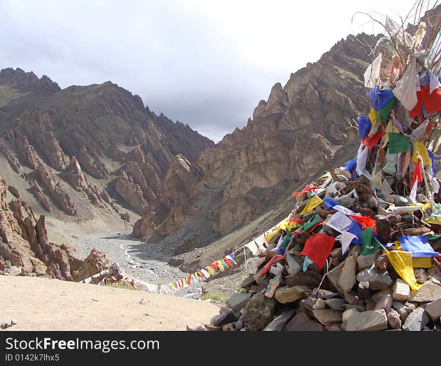 Ladakhi Mountains with Prayer Flaggs