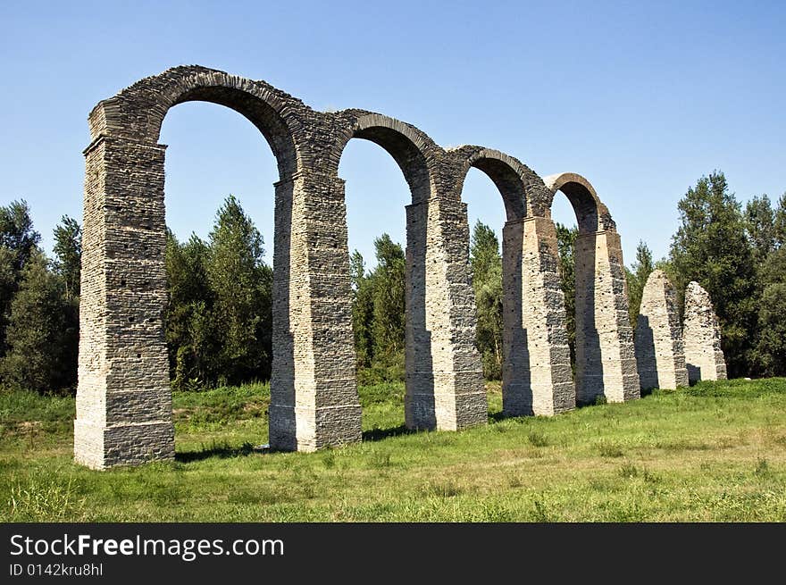 Ruins of a Roman aqueduct near Acqui Terme, Piedmont, Italy