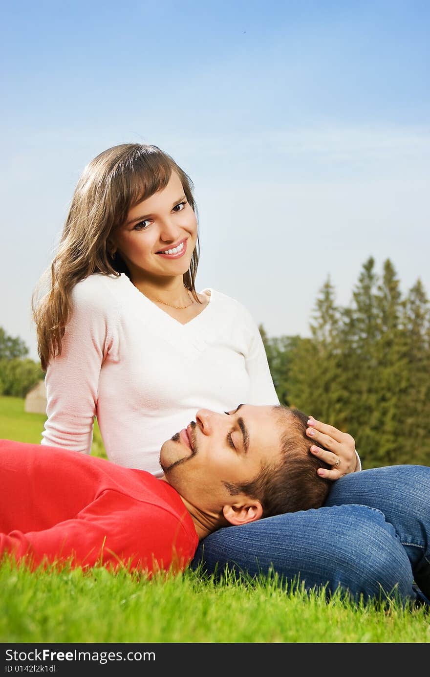 Young couple in love outdoors