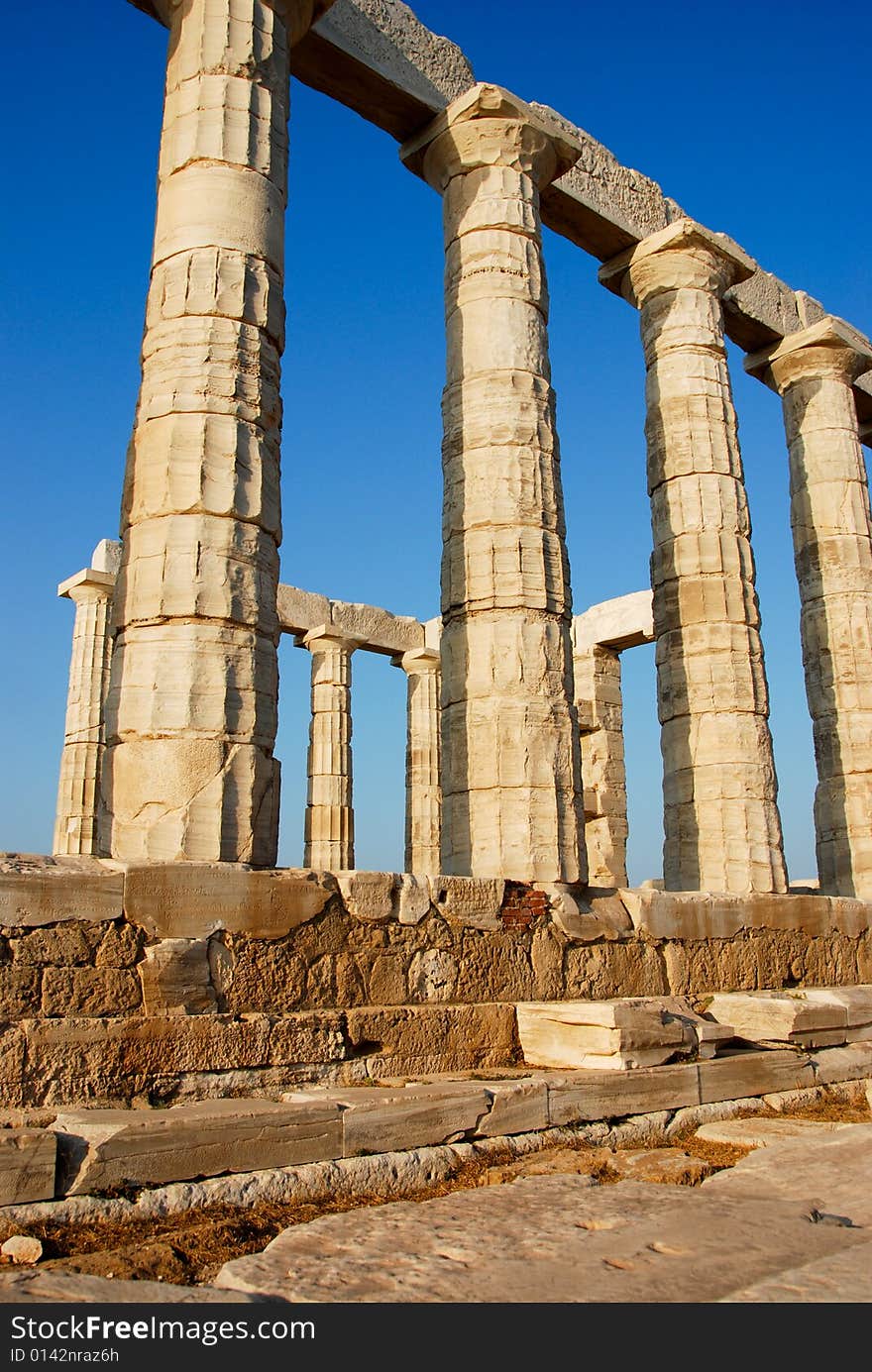 Temple of Poseidon at the very tip of cape Sounio in Greece. Temple of Poseidon at the very tip of cape Sounio in Greece