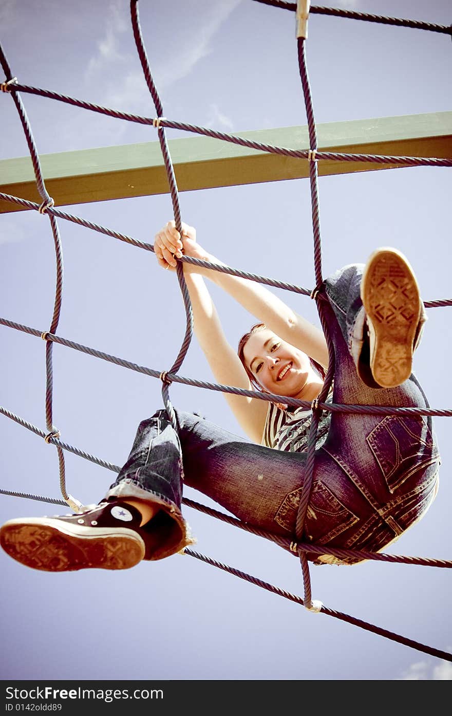 Girl sitting on the net