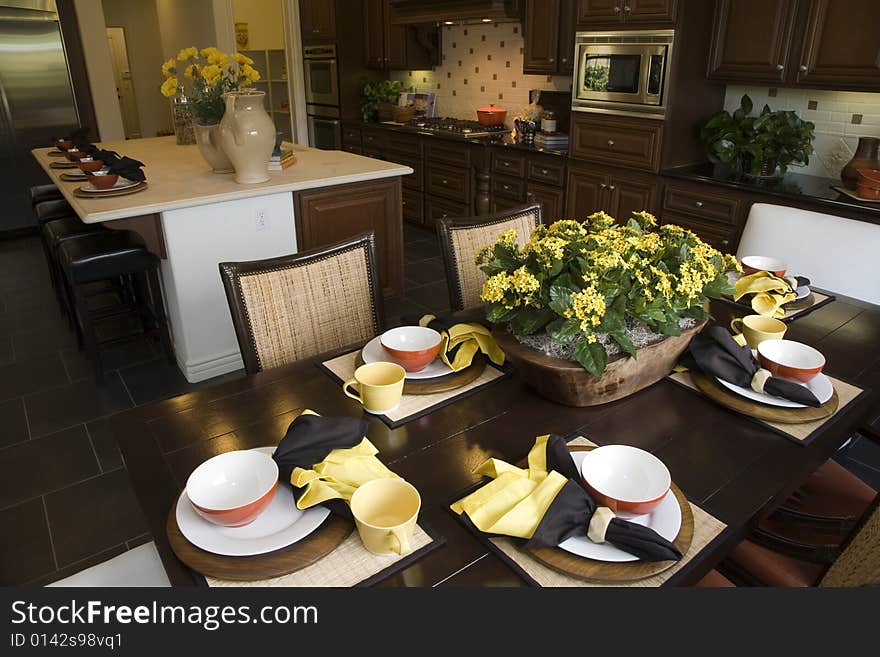 Luxury kitchen with a decorated table. Luxury kitchen with a decorated table.