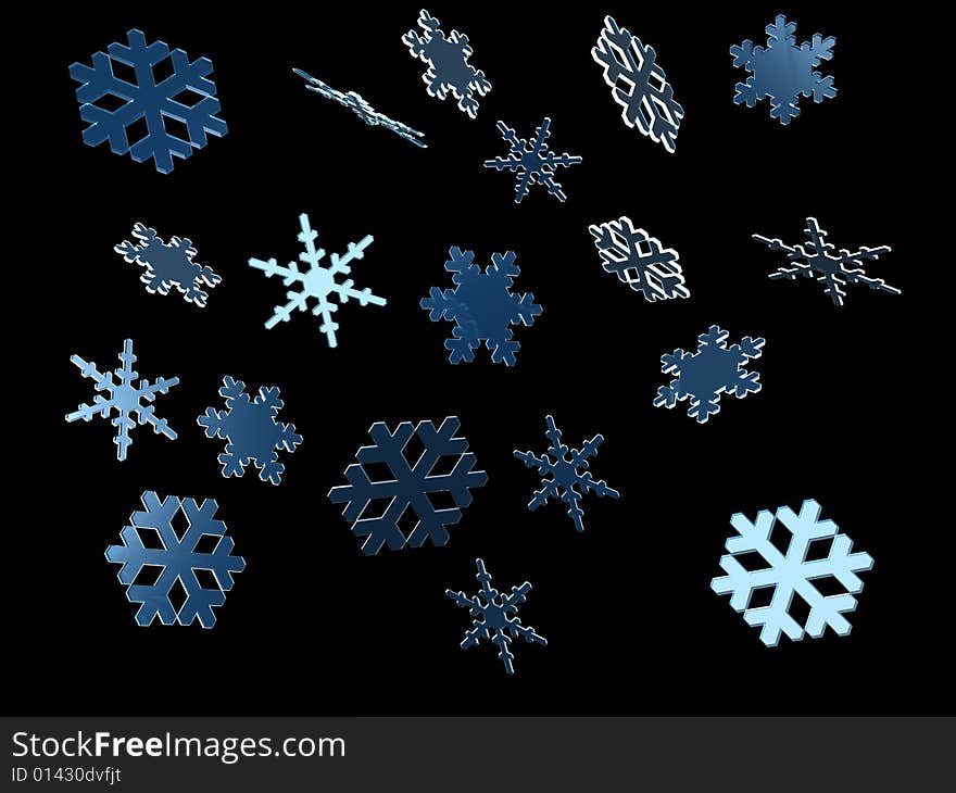 Cold crystal gradient snowflakes on black background