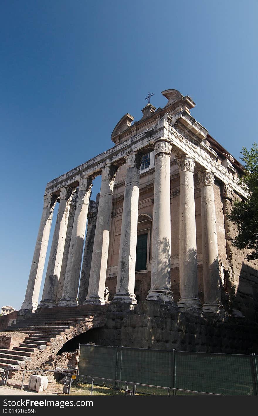 The ruins of Roman forum. Temple of Antoninus and Faustina. Rome, Italy.