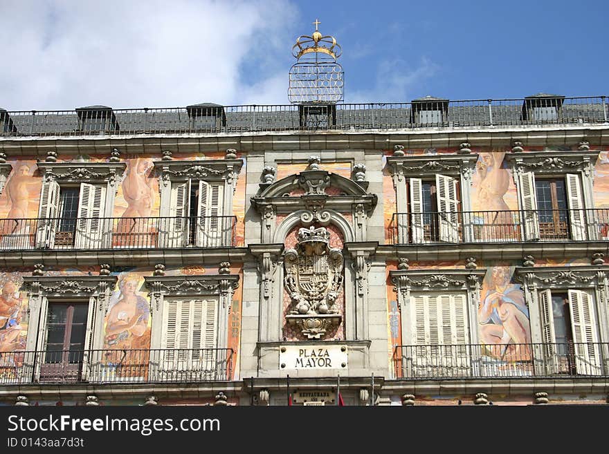 The Plaza Mayor built during the Hapsburg period is a central plaza in the city of Madrid, Spain. The Plaza Mayor built during the Hapsburg period is a central plaza in the city of Madrid, Spain.