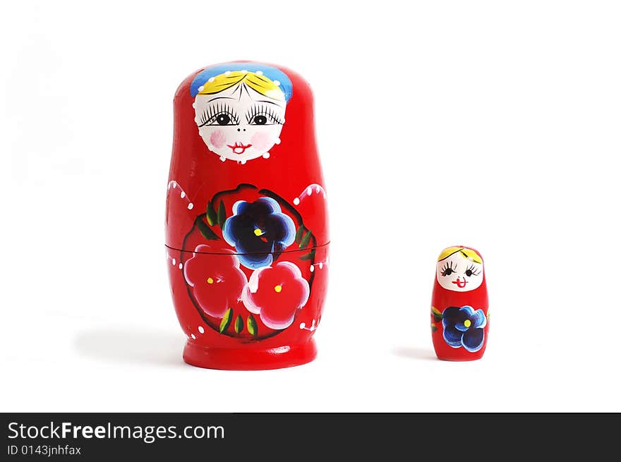 Russian nesting dolls on white backgrounds