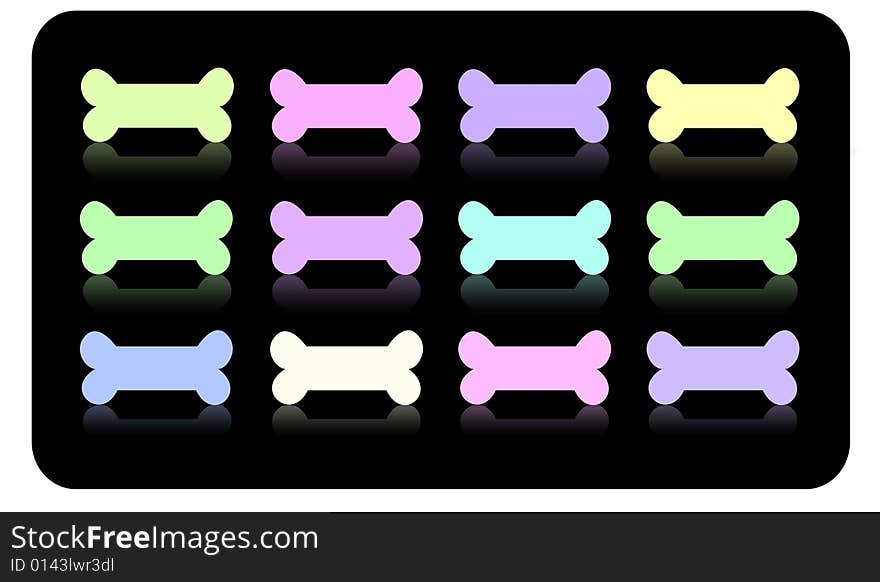 Multi-colouredbones against a dark background. Multi-colouredbones against a dark background