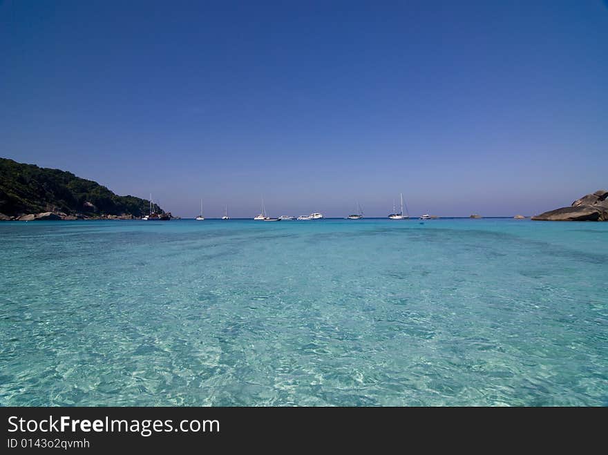 Shot of the tropical blue waters in the Similan Island in Thailand. Shot of the tropical blue waters in the Similan Island in Thailand