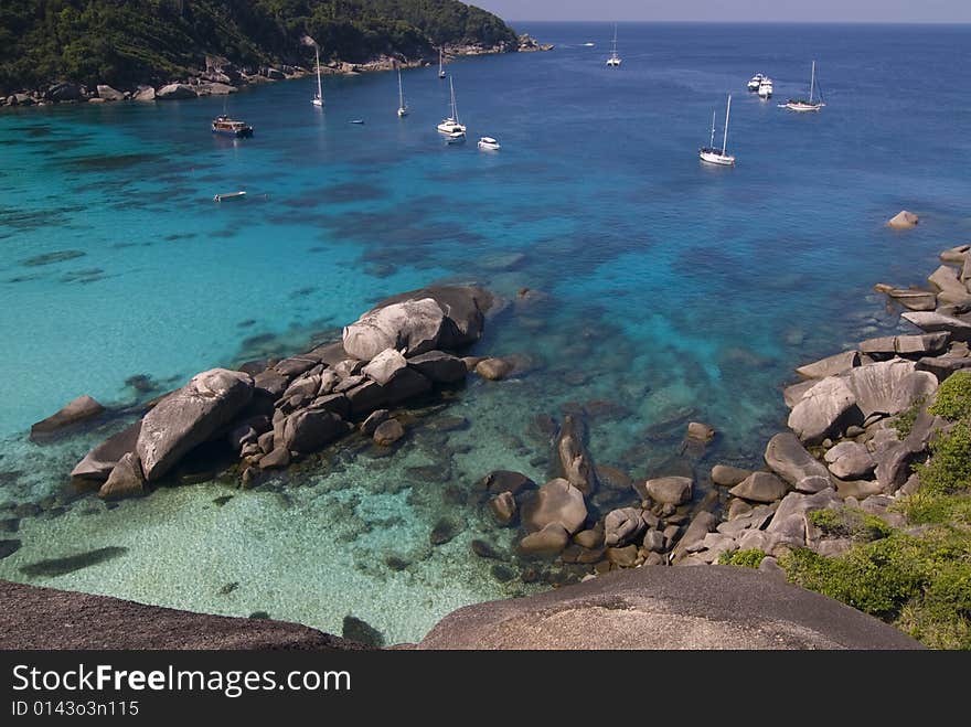 Shot of the tropical blue waters in the Similan Island in Thailand. Shot of the tropical blue waters in the Similan Island in Thailand