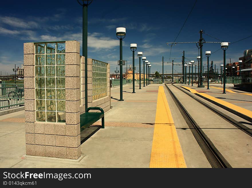 Empty light rail station in large American city