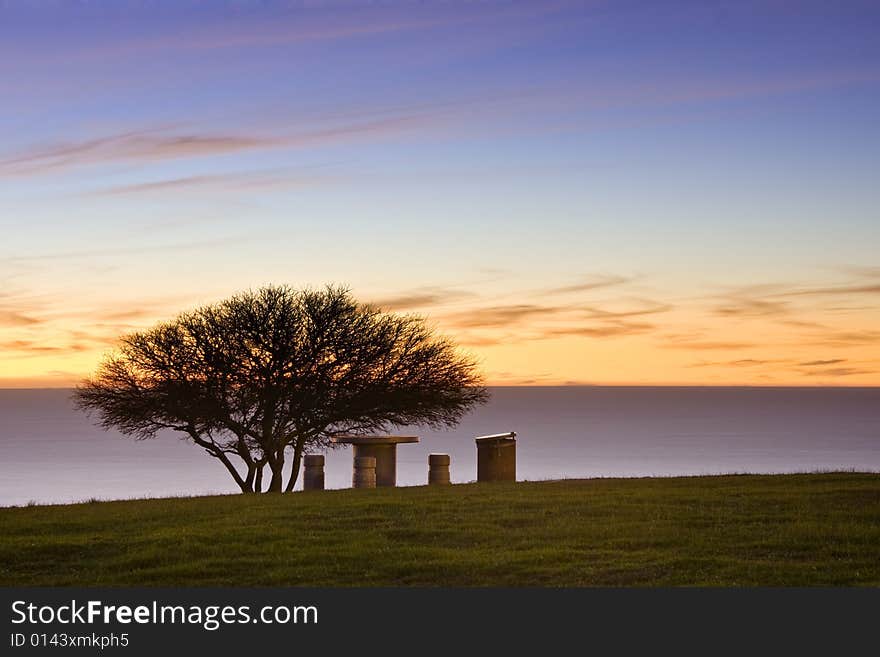 Public Picnic Area Near Coast At Dusk