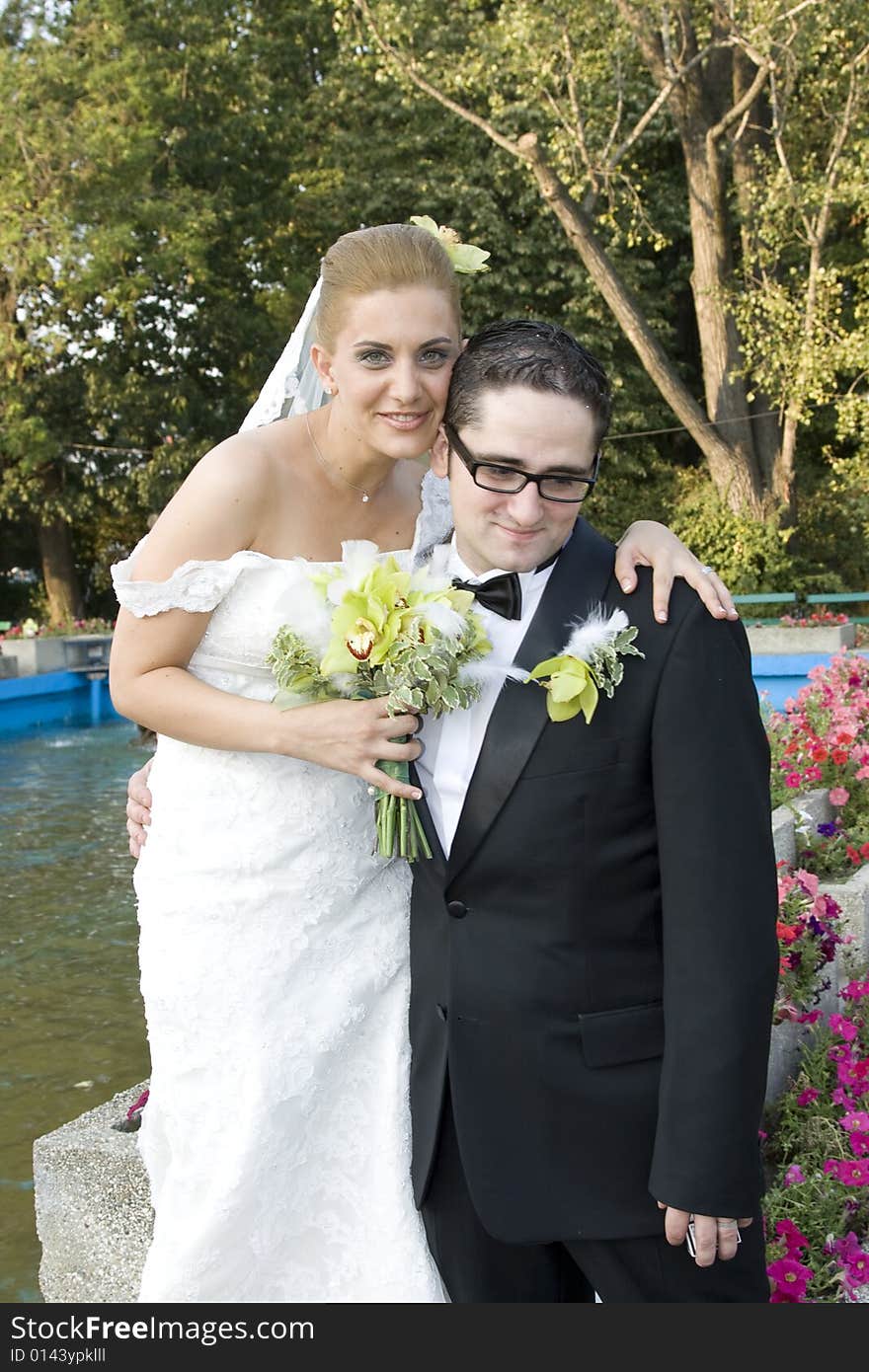 Bride and groom outdoors