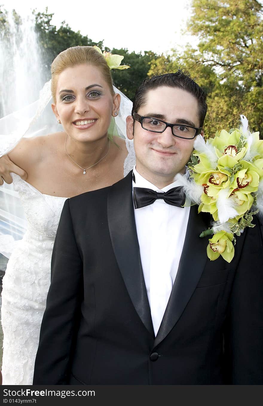 Bride and groom outdoors