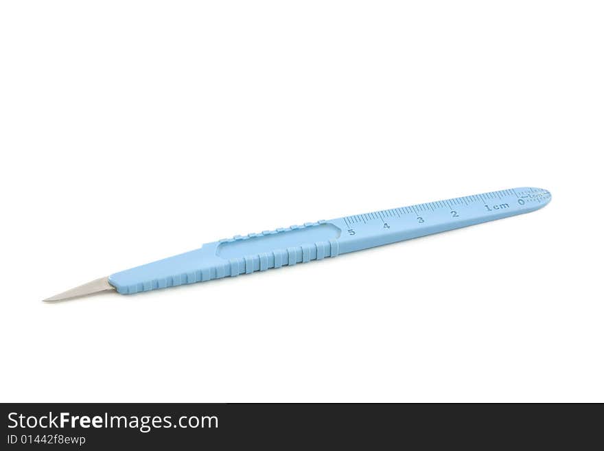 Hospital Blue Scalpel Isolated on a White Background