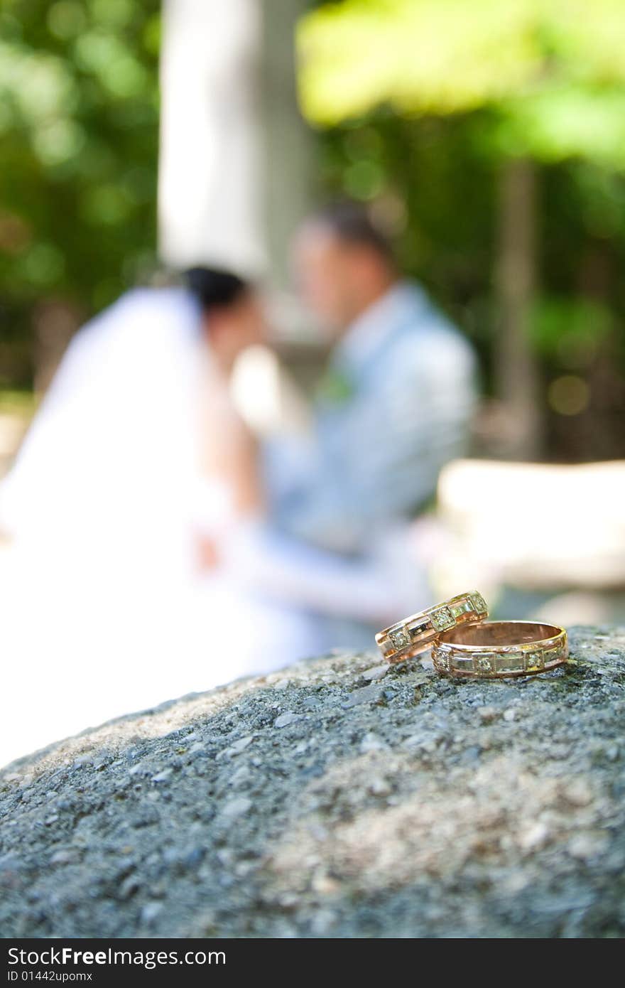 Soft focus bride and groom