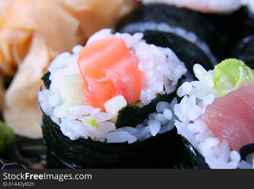 Appetizing sushi close-up