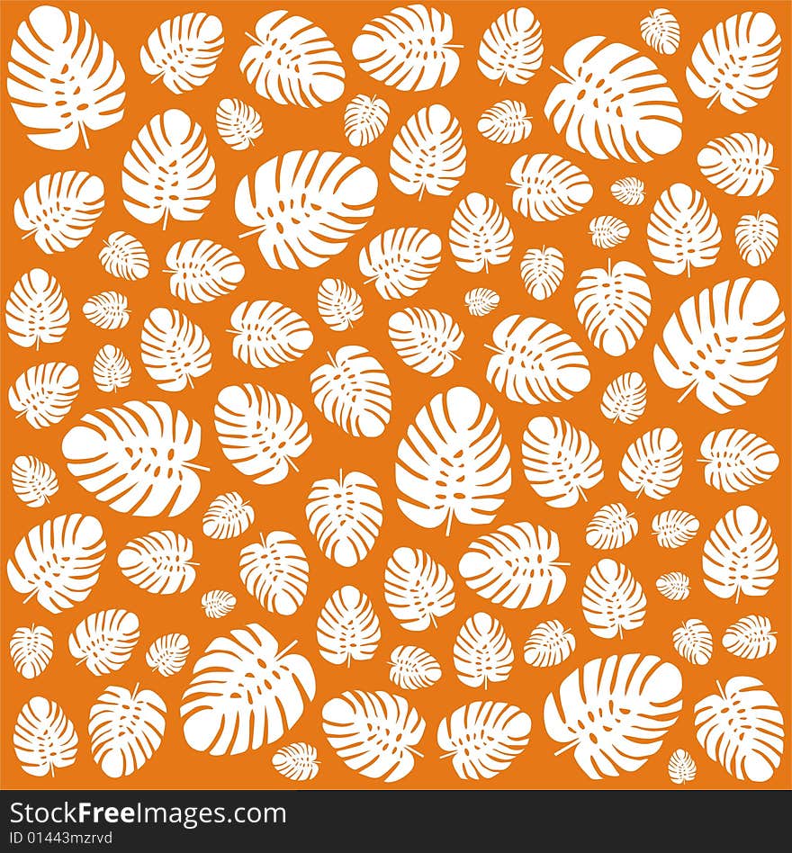 Orange pattern made of philodendron shapes. Orange pattern made of philodendron shapes