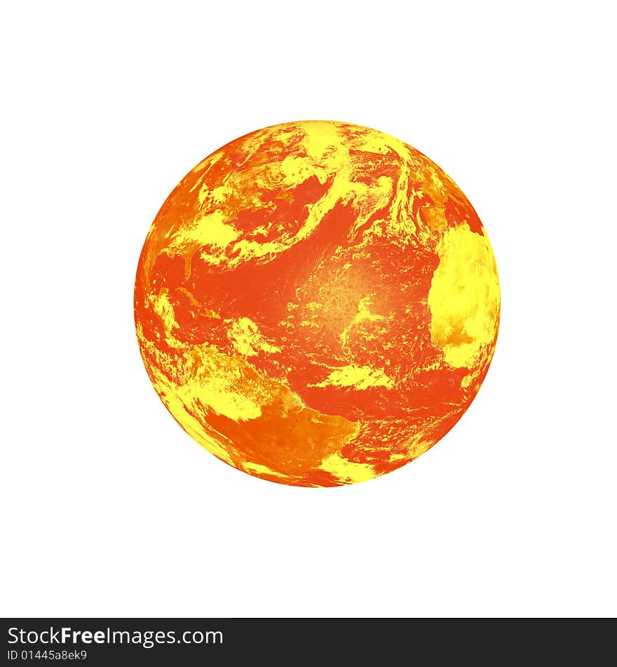 Planet Earth on a white background Global warming concept