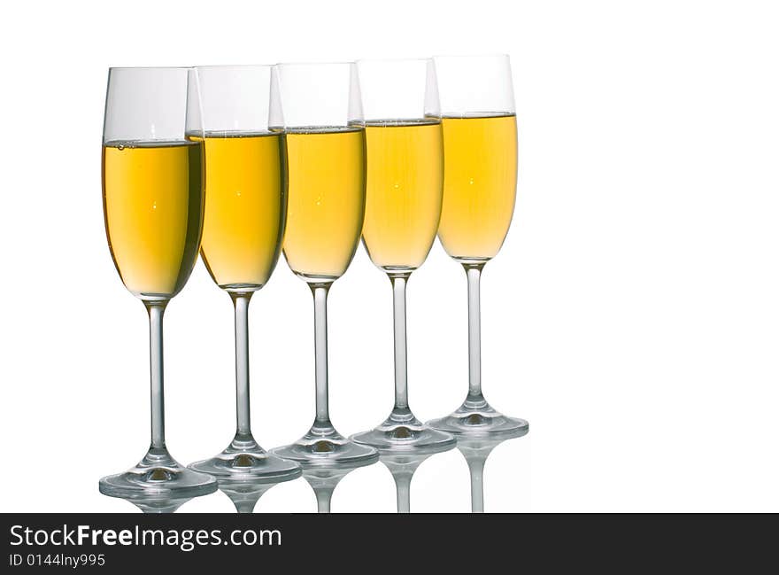 Champagne glass on white background