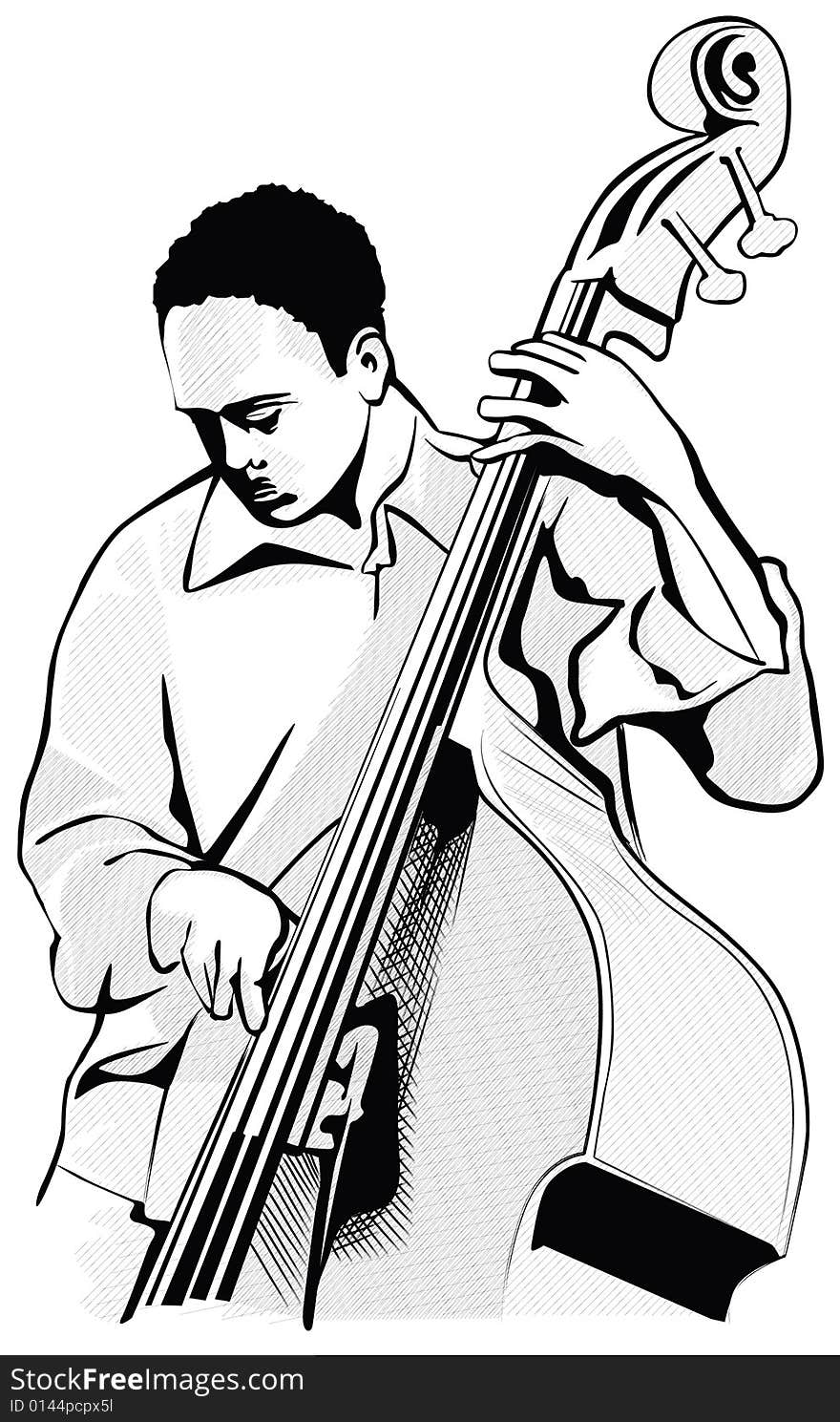 Vector of an ink drawing illustration of a bass player