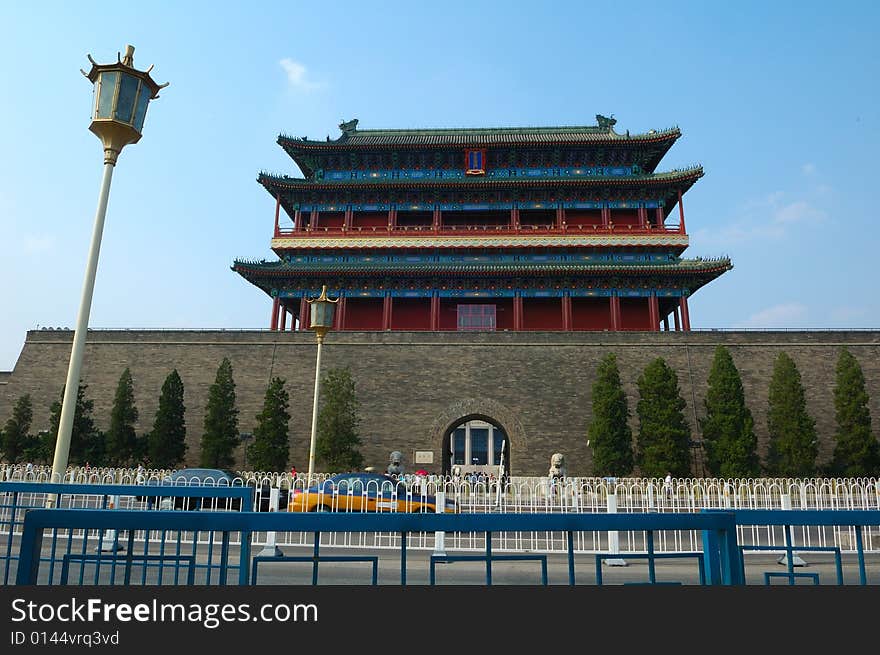 Ancient tower before the Forbidden City in Beijing, China.