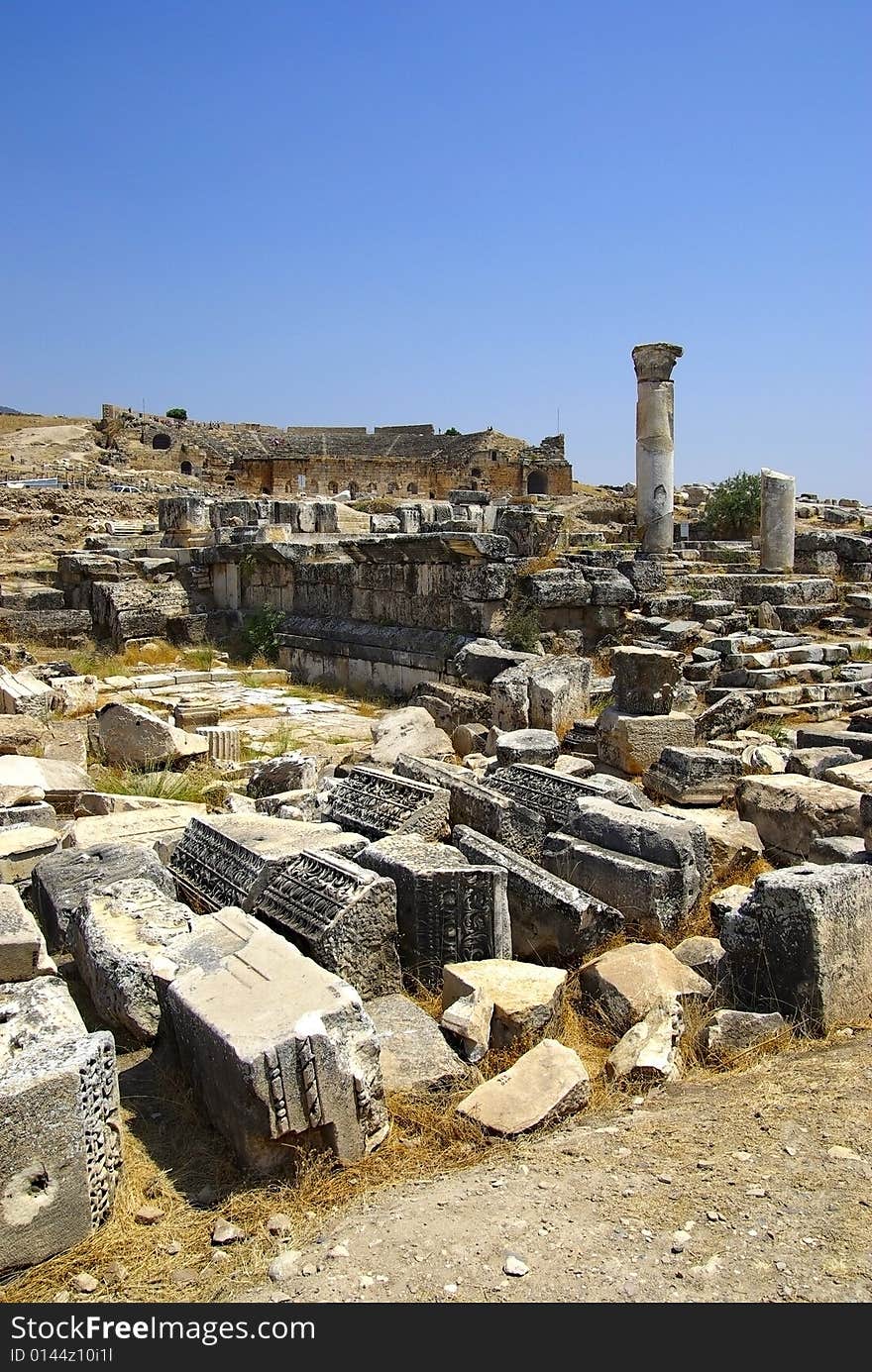 Ruins of Ancient city Hierapolis. Pamukkale.