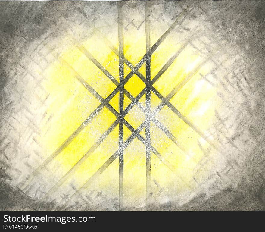 Watercolour hand drawn abstraction in black-white-yellow background. Watercolour hand drawn abstraction in black-white-yellow background