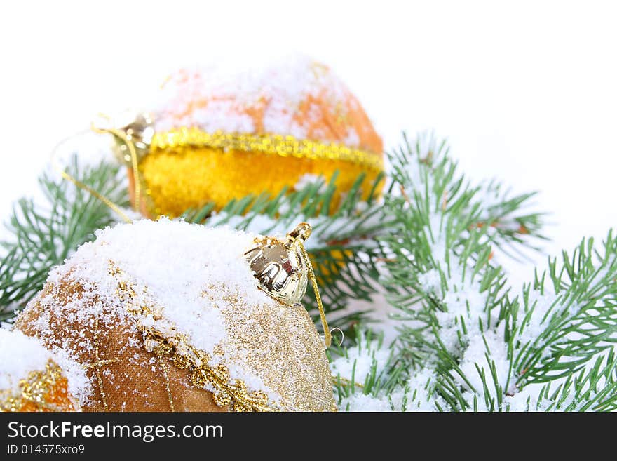 Christmas bauble on a bed of snow. Christmas bauble on a bed of snow