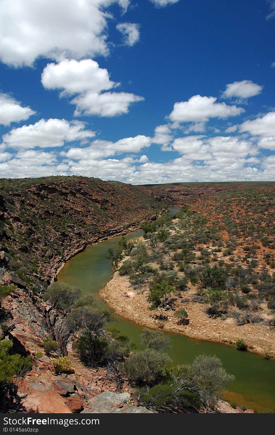 A river in rugged desert. A river in rugged desert