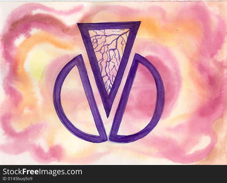 Watercolour hand drawn picture on violet-yellow-pink. Watercolour hand drawn picture on violet-yellow-pink