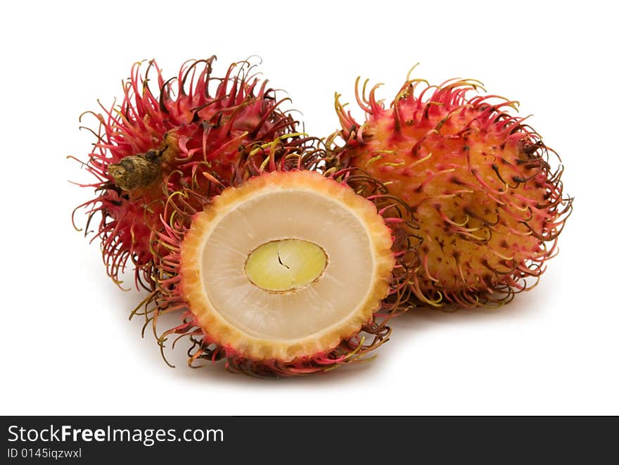 Slice rambutan on white background