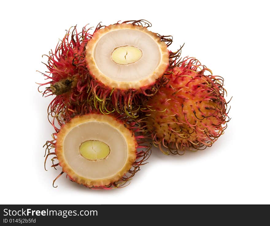 Slice rambutan on white background