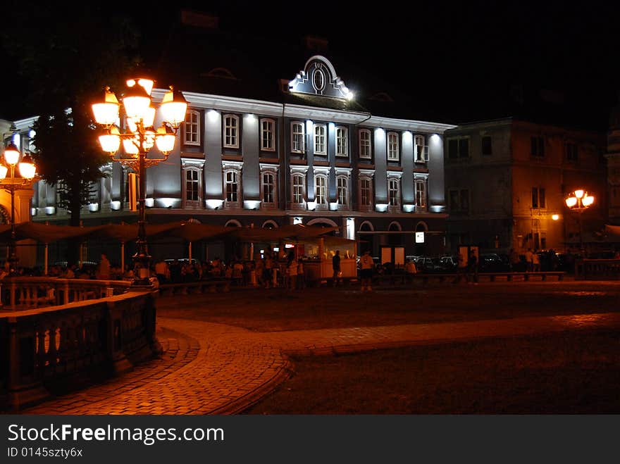 Fairy-tale buildings in Timisoara's square. Fairy-tale buildings in Timisoara's square