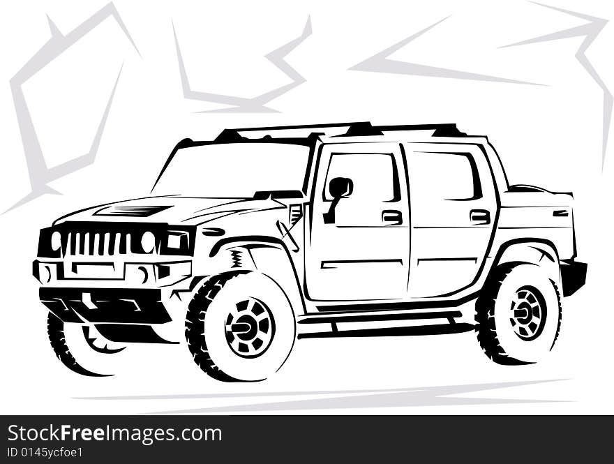 Illustration of a military off-road car it is isolated on the white