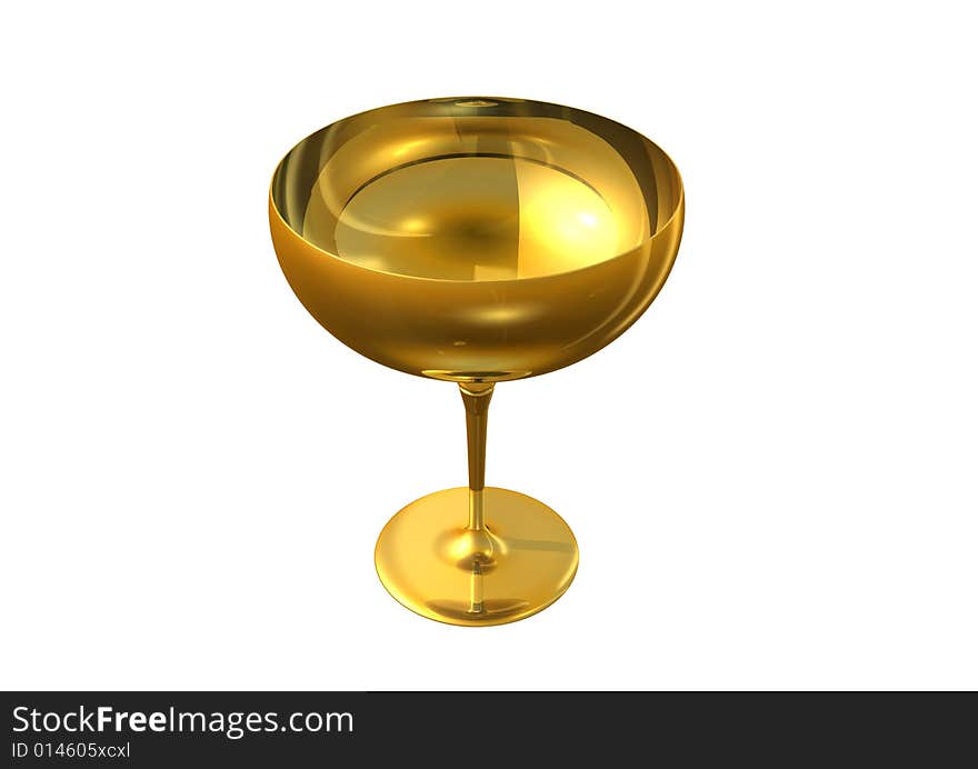 Gold colored wine cup in white background. Gold colored wine cup in white background