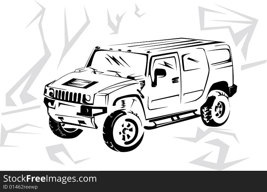 Illustration of a military off-road car it is isolated on the white