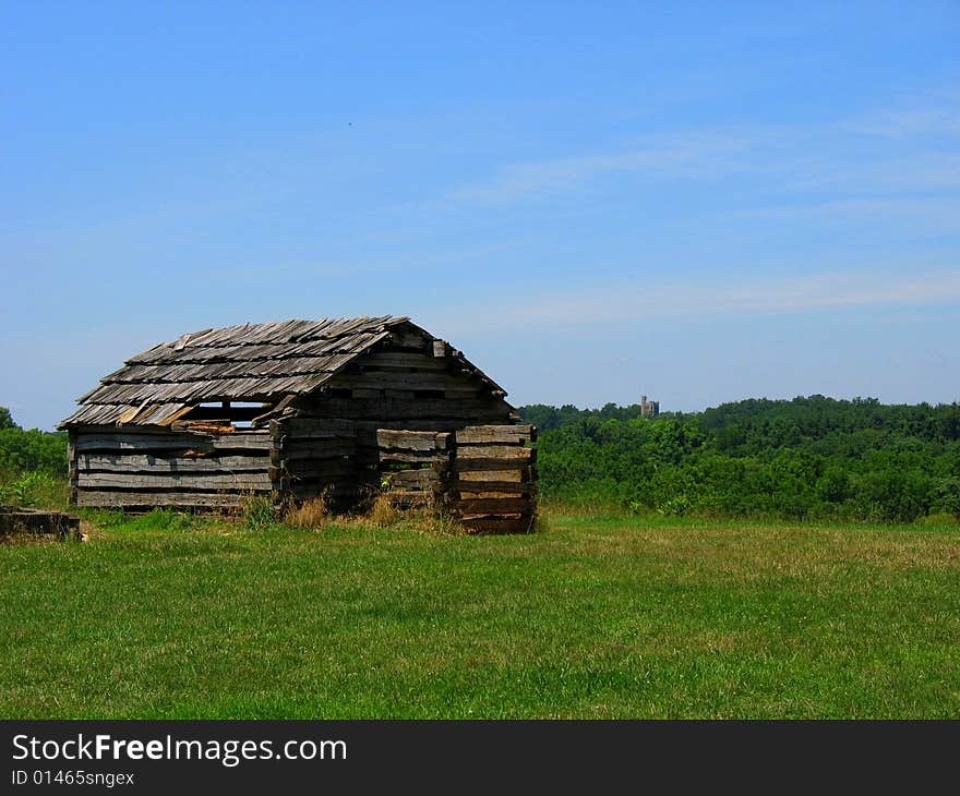 A recreation of the type of log cabin used by George Washington's army at Valley Forge