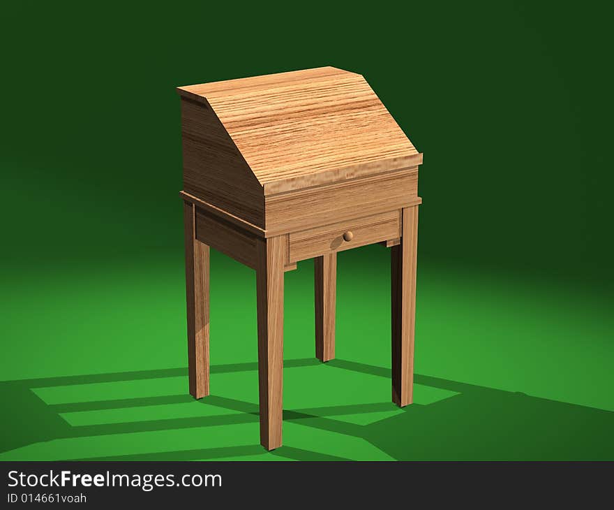 A computer generated image of a 3D model of a Shaker desk, created with 3D Studio Max. This is a 3/4 front view. A computer generated image of a 3D model of a Shaker desk, created with 3D Studio Max. This is a 3/4 front view.