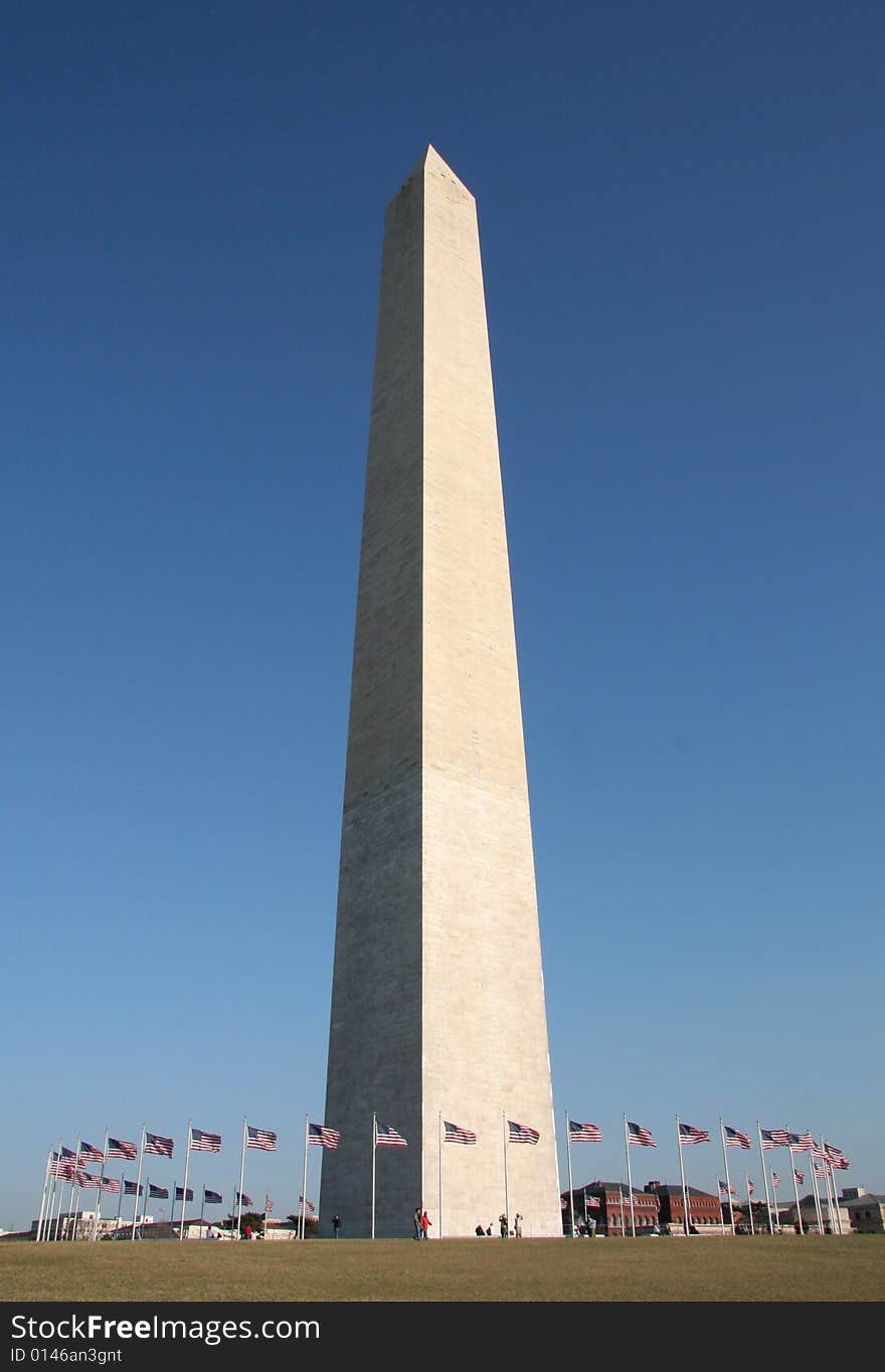 Washington Monument surrounded by American flags