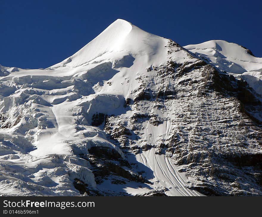 View of the Silverhorn near Jungfraujoch in the Swiss Alps. View of the Silverhorn near Jungfraujoch in the Swiss Alps