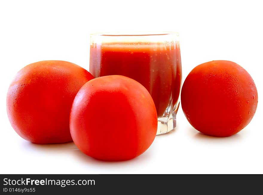 Fresh tomato juice and tomatoes on isolated background. Fresh tomato juice and tomatoes on isolated background.