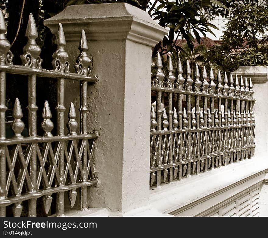 Metal silver barrier in the wall for security